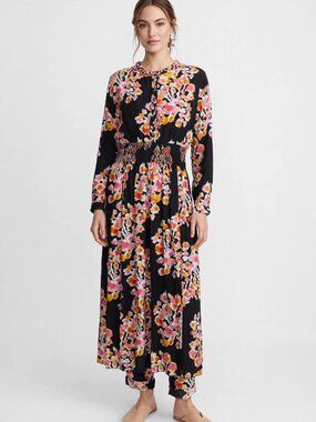 DYVNA Silk Floral Two Piece Set 14 Maxi Dress & Pants Black Pink Print